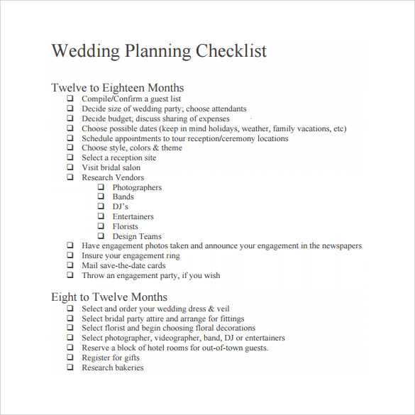 sample wedding planning checklist template