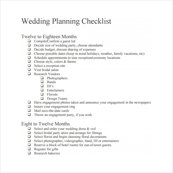 FREE 14+ Sample Wedding Checklists in PDF MS Word Google Docs Pages