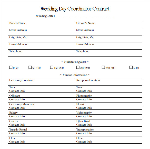 wedding day coordinator contract