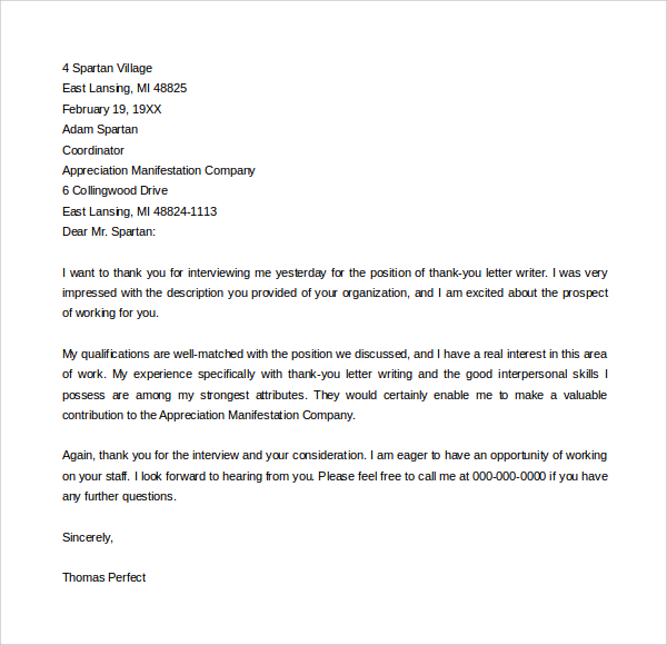 thank letter you recruiter You 17 Letter Sample Templates   Templates Thank