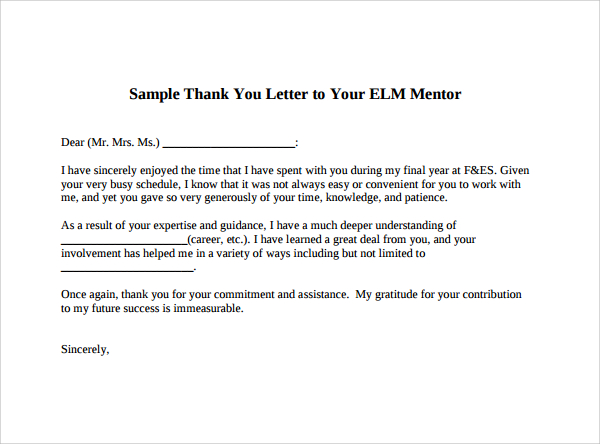 thank you letter to your elm mentor