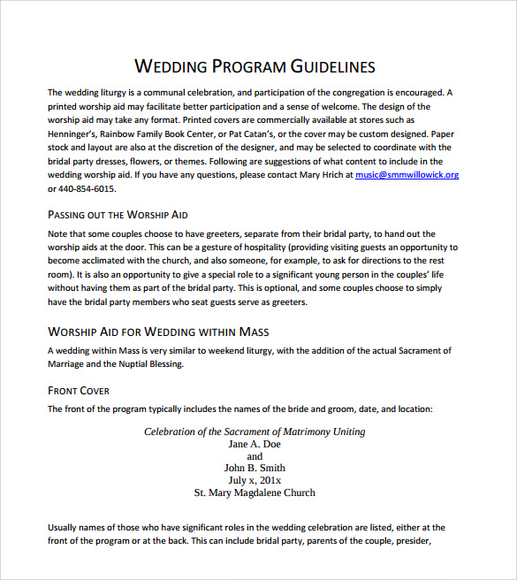 sample wedding program template
