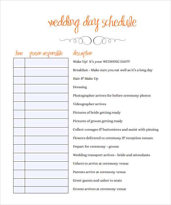 wedding schedule template pdf