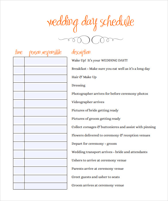 Day Of Wedding Schedule Template from images.sampletemplates.com