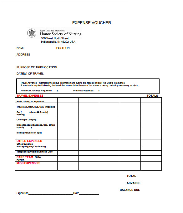 sample expense voucher template