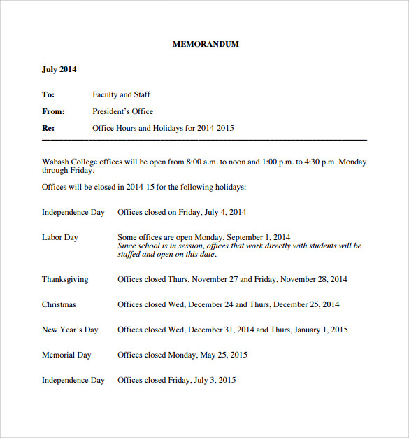 Sample Holiday Memo - 9+ Documents in PDF, Word, Google Docs