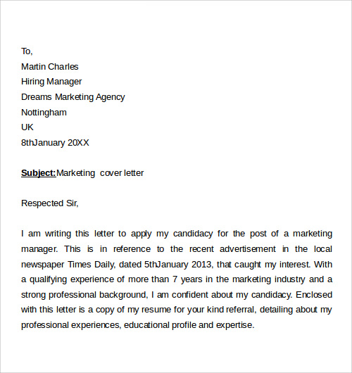 Cover letter formal format