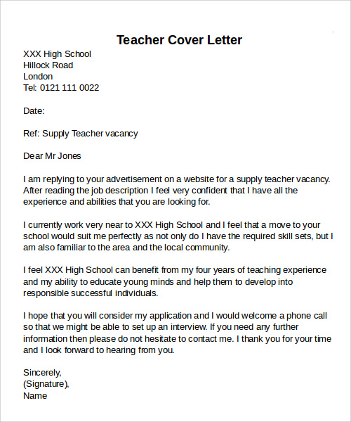 cover letter of teachers resume