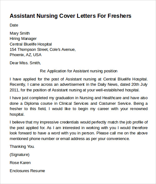 Cover letter examples nursing assistant