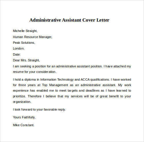 form word letter Word Assistant Cover Example Letter In Administrative