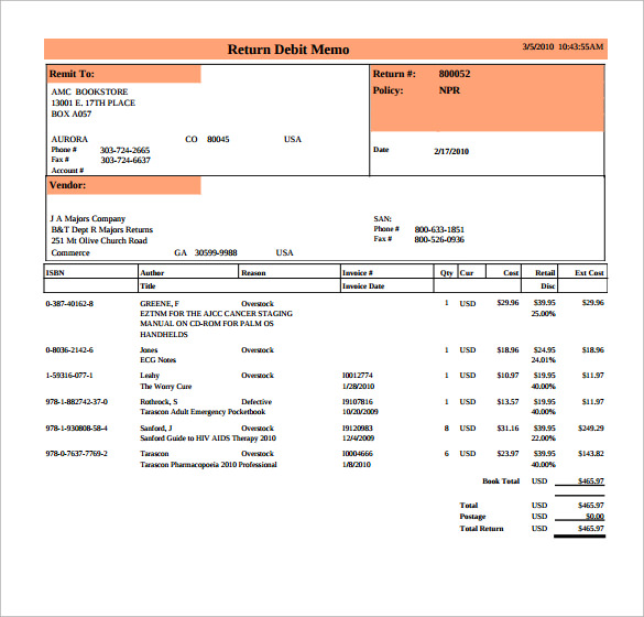 return debit memo