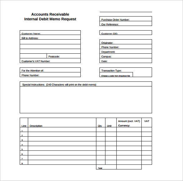 debit memo request form