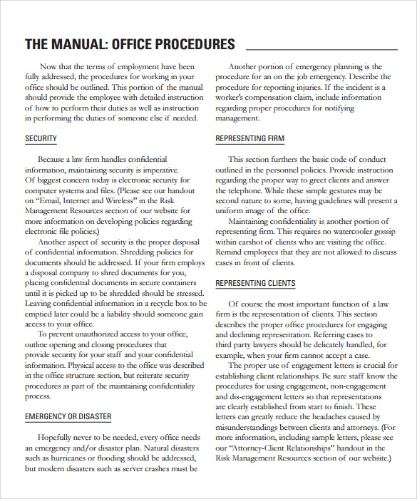 sample manual of operation