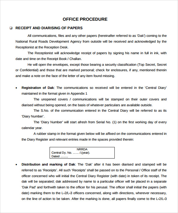 sample office procedure manual template 