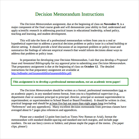 decision memo template instructions