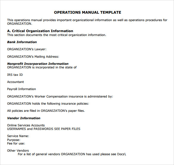 Free 9 Sample Operations Manual Templates In Pdf Ms Word