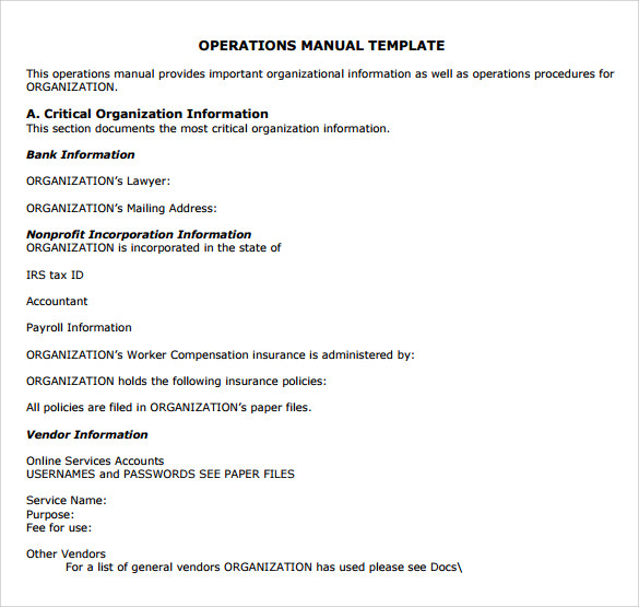 FREE 9 Sample Operations Manual Templates In PDF MS Word