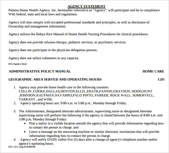 Policy And Procedure Template For Home Health