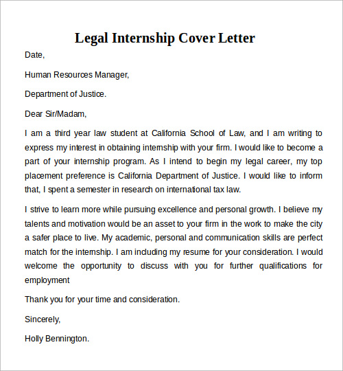 internship cover letter for law students