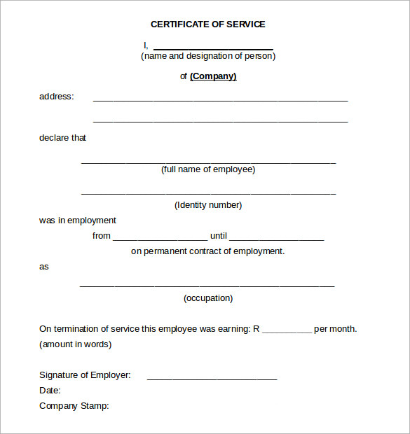 sample certificate of service