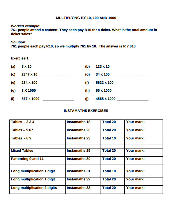 sample long multiplication worksheets 