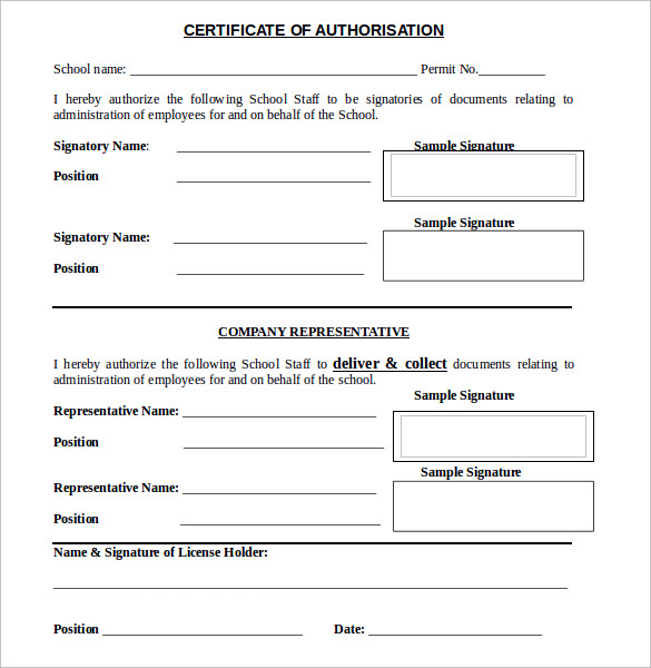 certificate of authorisation