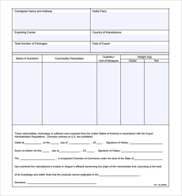 certificate of origin template word