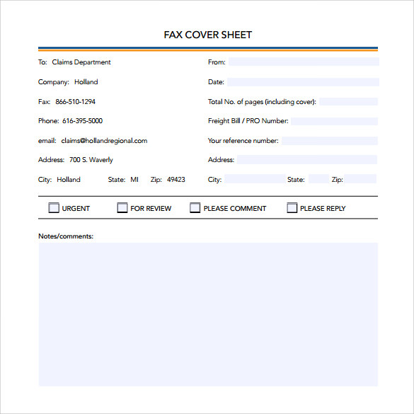 printable fax cover sheet example