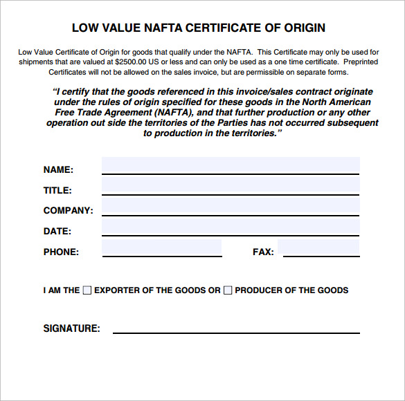 simple origin certificate