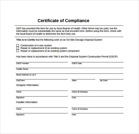 13+ Certificate of Compliance Samples | Sample Templates