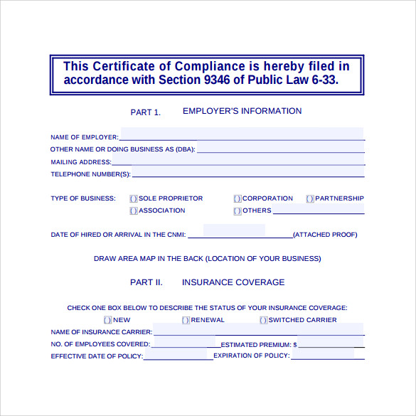 printable certificate of compliance