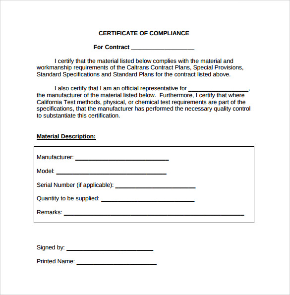 FREE 25 Sample Certificate Of Compliance In PDF PSD AI InDesign