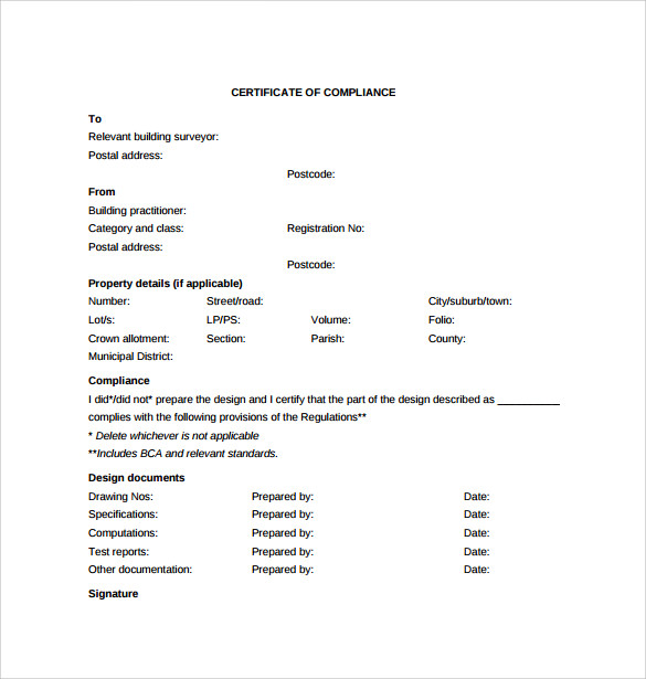 certificate of compliance to download