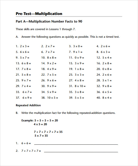download horizontal multiplication facts worksheets