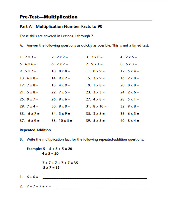 FREE 5+ Sample Horizontal Multiplication Facts Worksheet Templates in PDF