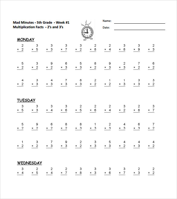 example of horizontal multiplication facts worksheets