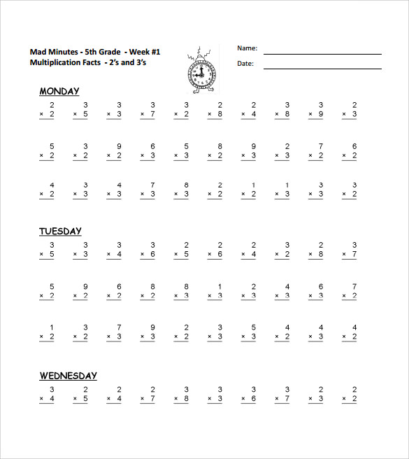 Multiplication Facts Example