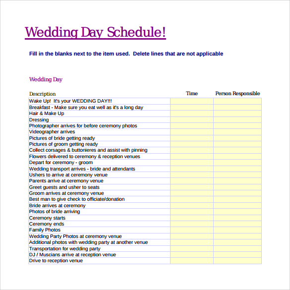 Free Wedding Day Itinerary Template DocTemplates