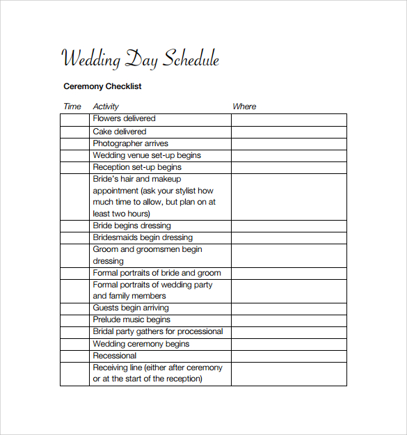 Sample Wedding Schedule Template 11 Documents In PDF