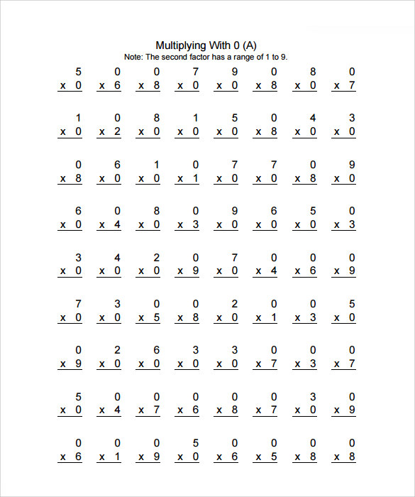 free 8 sample vertical multiplication facts worksheet