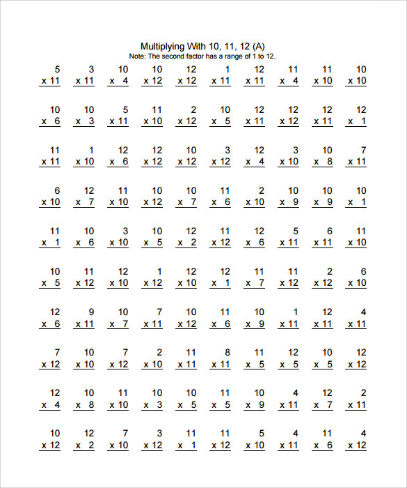 9+ Sample Vertical Multiplication Facts Worksheets | Sample Templates