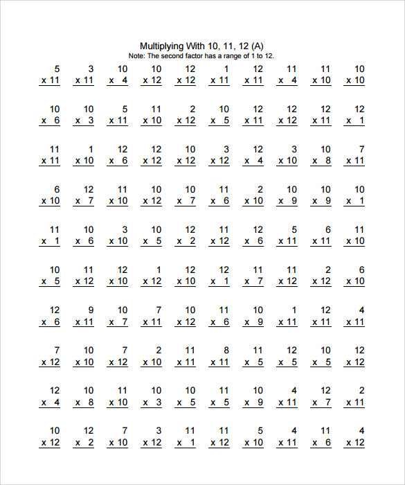 Multiplication Vertical Worksheets