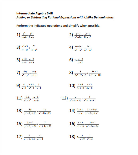  Subtraction Of Algebraic Expressions Worksheets Free Download Gmbar co