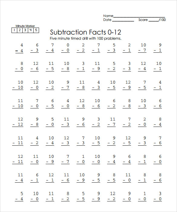 subtraction frenzy worksheets sample