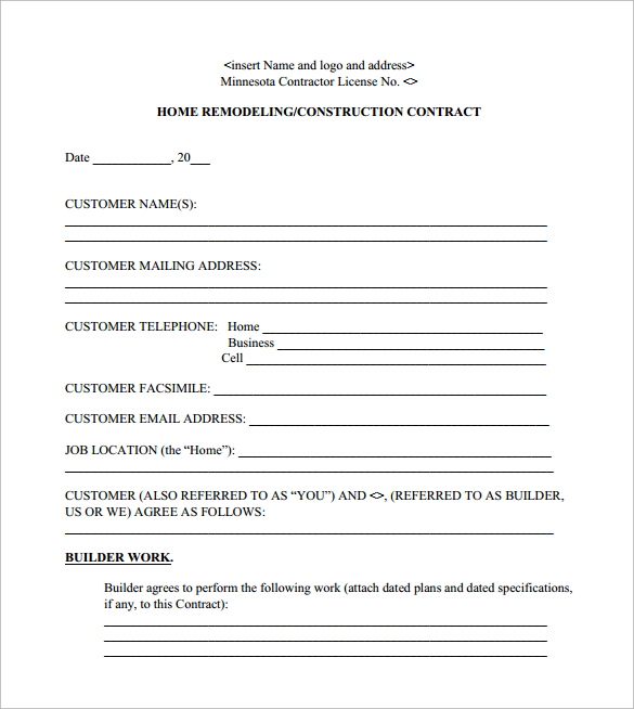 FREE 7 Remodeling Contract Templates In Apple Pages Google Docs MS Word PDF