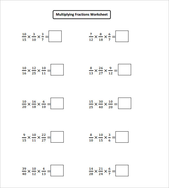 sample multiplying fractions worksheet