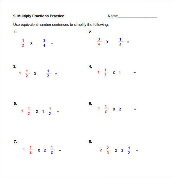 printable multipying fractions worksheet