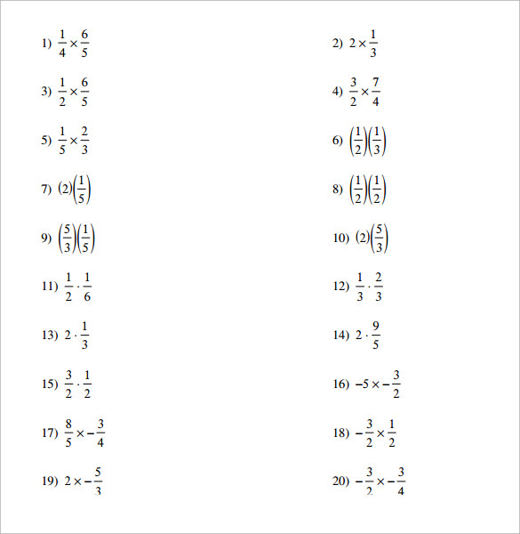 example multipying fractions worksheet