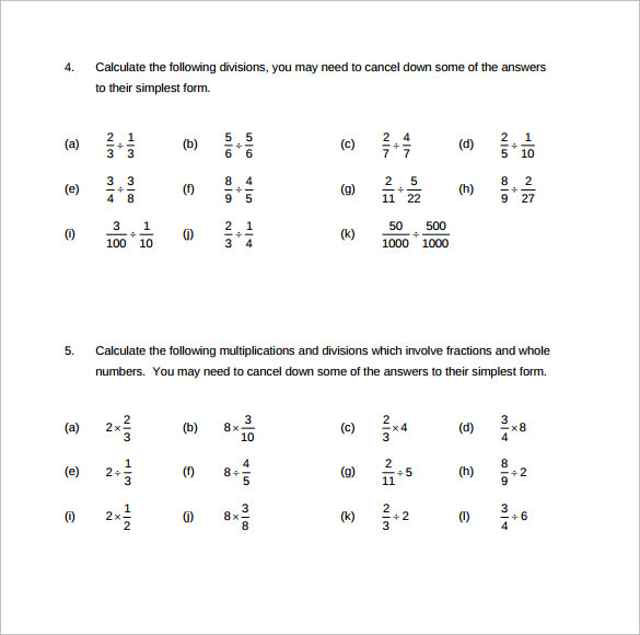 worksheet of multiplying fractions