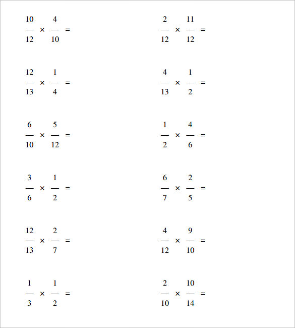 general multiplying fractions worksheet